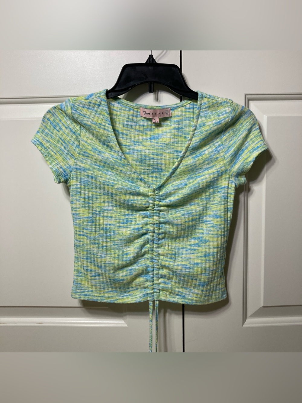 Crave Fame Juniors Adjustable Length V-Neck Drawstring Shirt Green Size Small